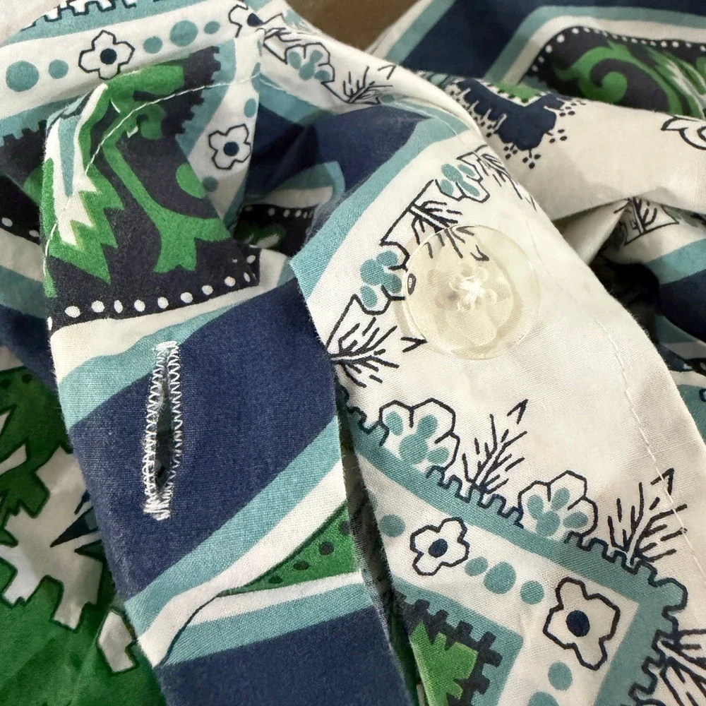 Pottery Barn Full Queen Duvet Cover Organic Cotton Medallion Tile Green Blue